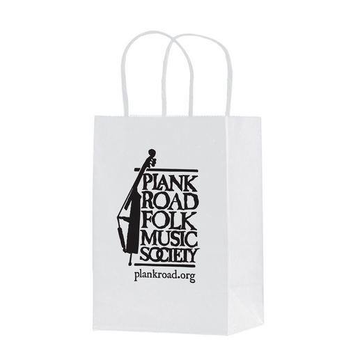 Custom Printed White Kraft Paper Shopper Tote Bag (5 1/2"x3 1/4"x8 3/8") - Flexo Ink - 1W538-FI